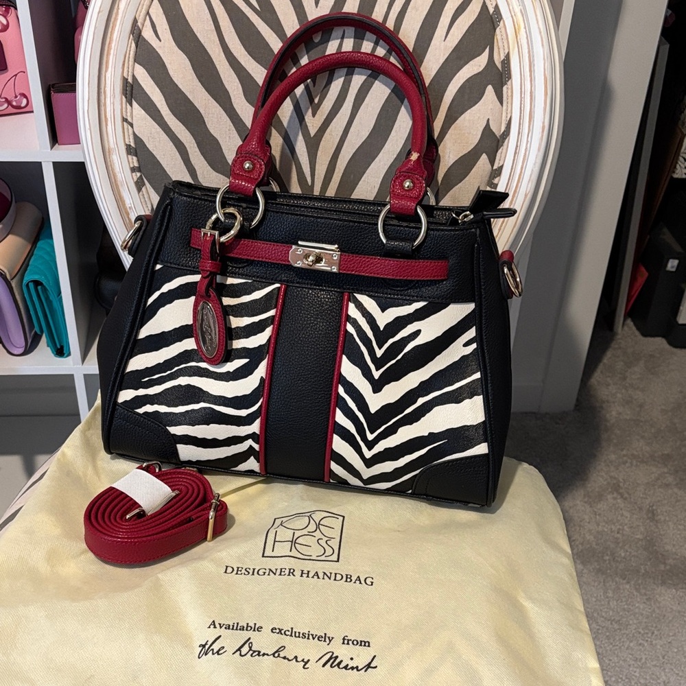Designer Zebra Print Handbag - Black and Red